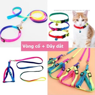 Vòng cổ chó & dây dắt chó mèo loại 7 sắc cầu vồng