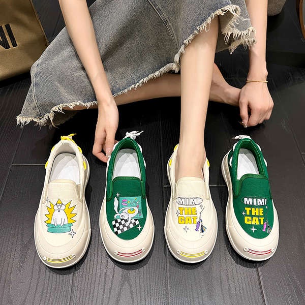 2023 phong cách mới giày nữ thường xuyên graffiti dày-chốt