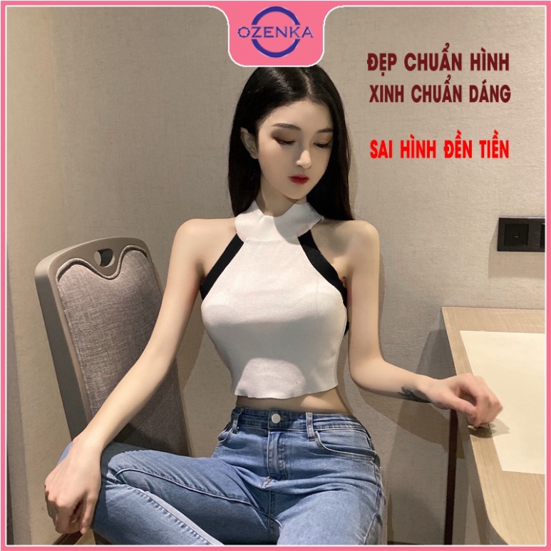Áo croptop ôm sát nách cổ lọ nữ OZENKA , áo 3 lỗ cải màu chất thun gân cao cấp 100% cotton đen trắng | BigBuy360 - bigbuy360.vn