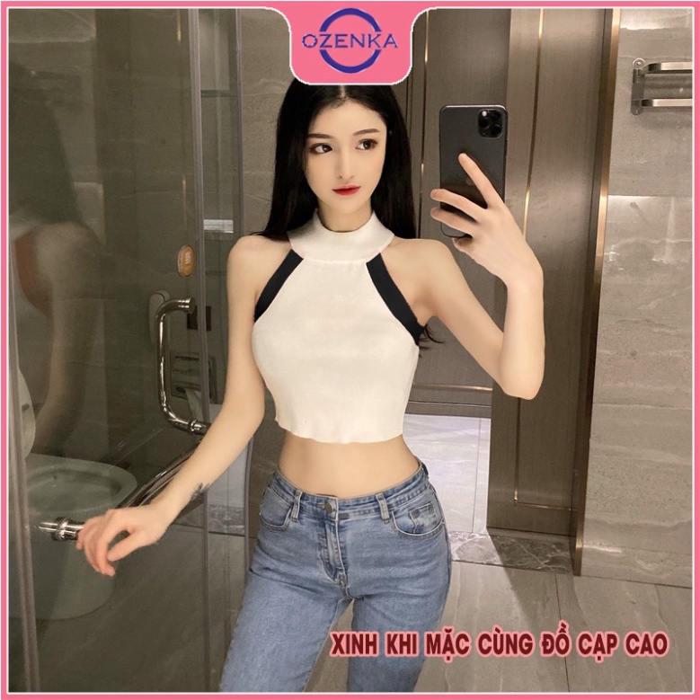 Áo croptop ôm sát nách cổ lọ nữ OZENKA , áo 3 lỗ cải màu chất thun gân cao cấp 100% cotton đen trắng | BigBuy360 - bigbuy360.vn
