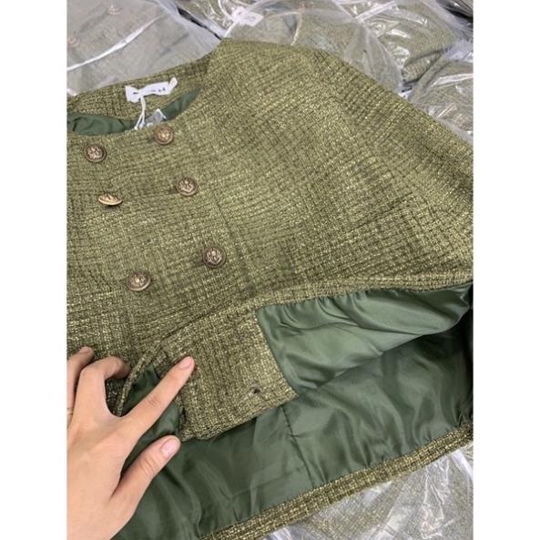 Áo Dạ Kẻ RÊU , Áo Dạ Tweed Hai Lớp Quảng Châu Hai Màu Siêu Hot