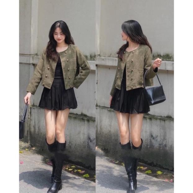 Áo Dạ Kẻ RÊU , Áo Dạ Tweed Hai Lớp Quảng Châu Hai Màu Siêu Hot