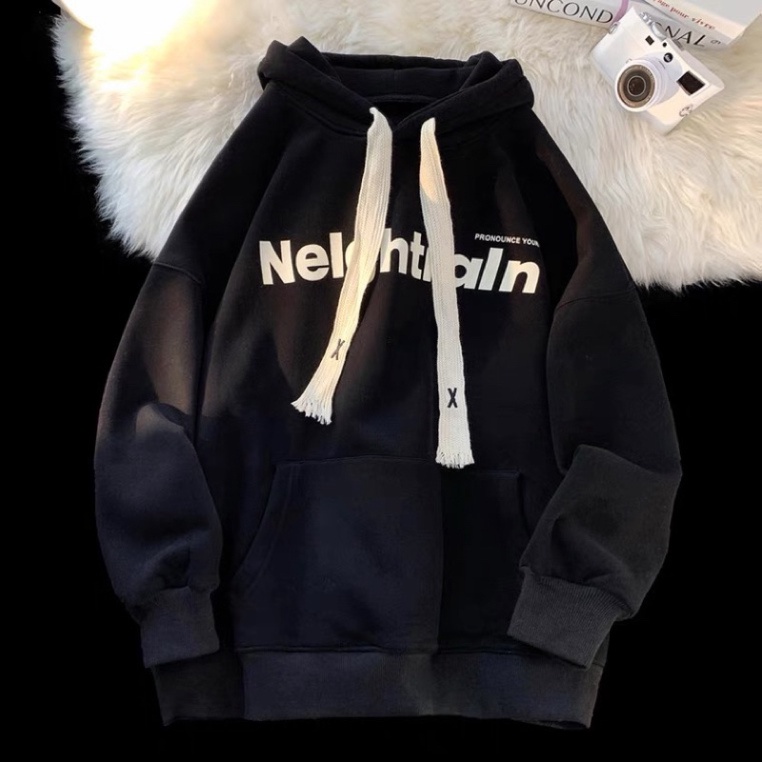 Áo hoodie nam nữ chất liệu nỉ bông dày 2 lớp - Áo hoodie zip nam nữ freesize chất nỉ bông phối dây to chữ x in hình NELG