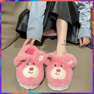 New strawberry bear thick-soled cotton slippers 2023ins trendy