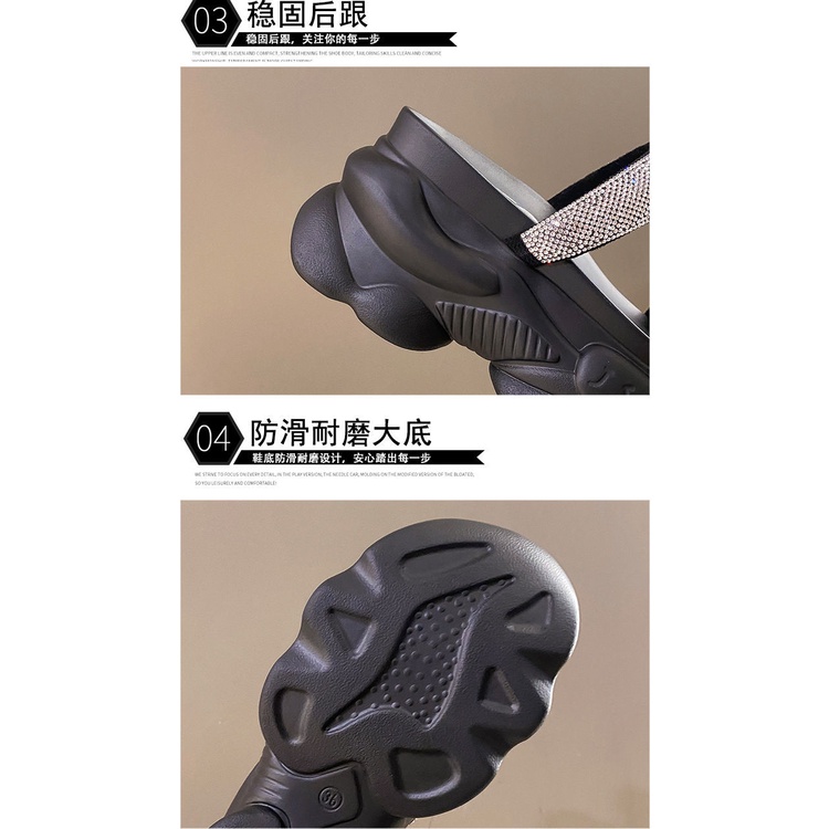 Nêm gót dép phụ nữ mùa hè mặc bên ngoài 2023 phong cách mới bánh xốp dày-khoát rhinestone thời trang flip-flops sand