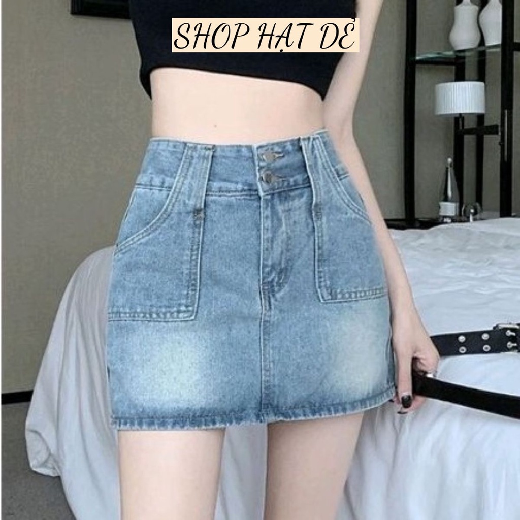 Chân váy jean chữ A dáng ngắn cạp cao có quần lót trong trẻ trung năng động chất liệu jean cao cấp V1 Shop Hạt Dẻ