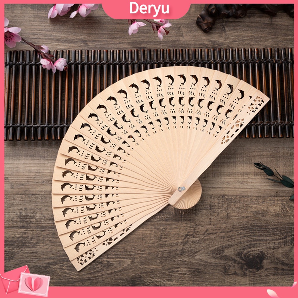 Quạt Gấp Bằng Gỗ Đàn Hương Phong Cách Trung Hoa 8 Inch