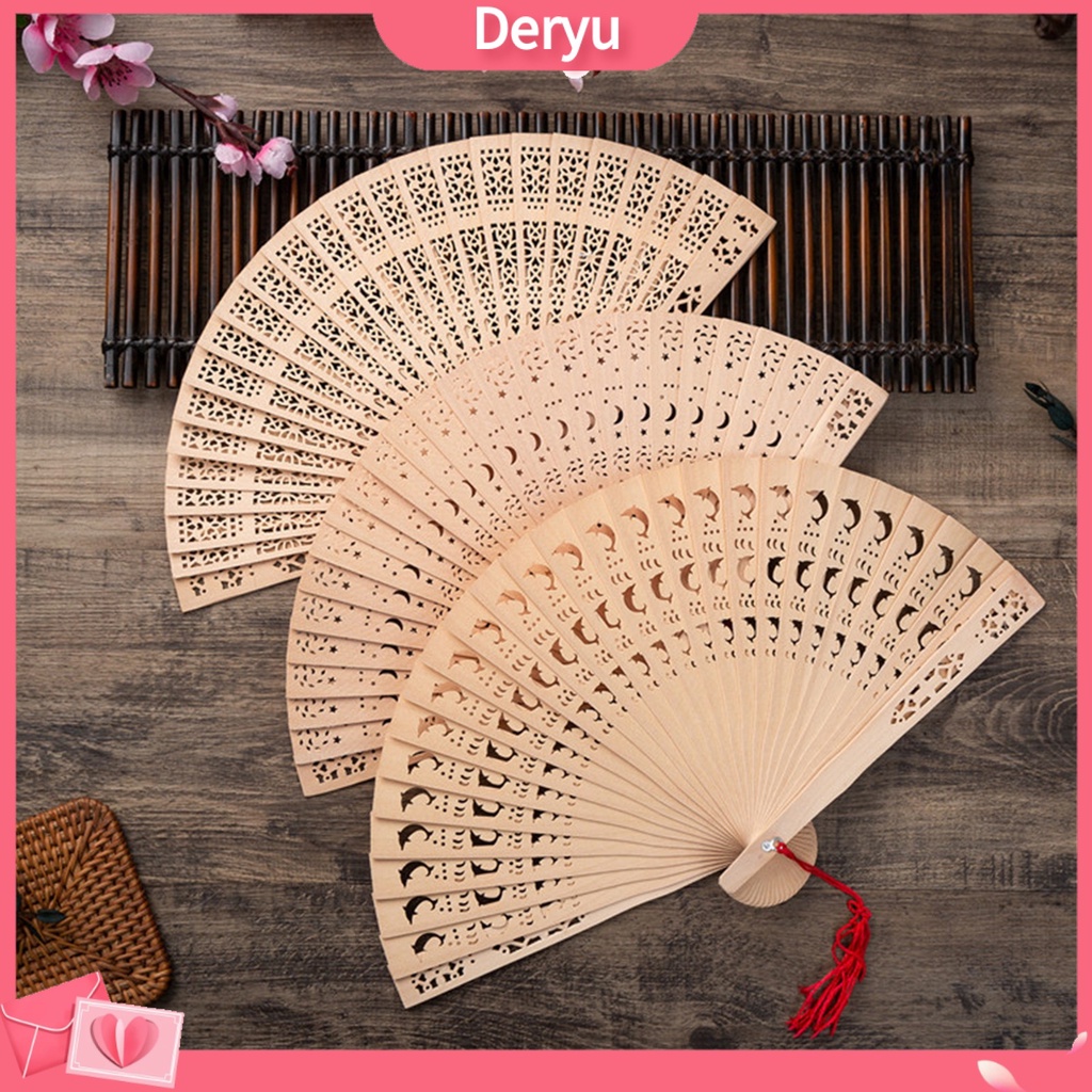Quạt Gấp Bằng Gỗ Đàn Hương Phong Cách Trung Hoa 8 Inch