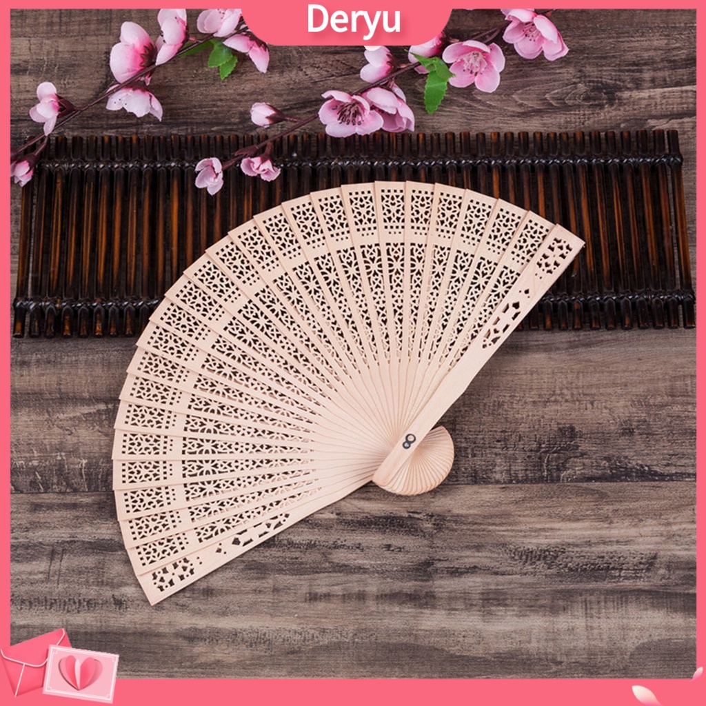 Quạt Gấp Bằng Gỗ Đàn Hương Phong Cách Trung Hoa 8 Inch