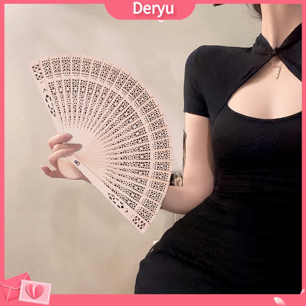 Quạt Gấp Bằng Gỗ Đàn Hương Phong Cách Trung Hoa 8 Inch