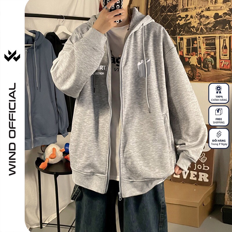 Áo khoác Nỉ zip WIND unisex form rộng TSHIRT hoodie dây kéo thời trang nam nữ oversize ulzzang