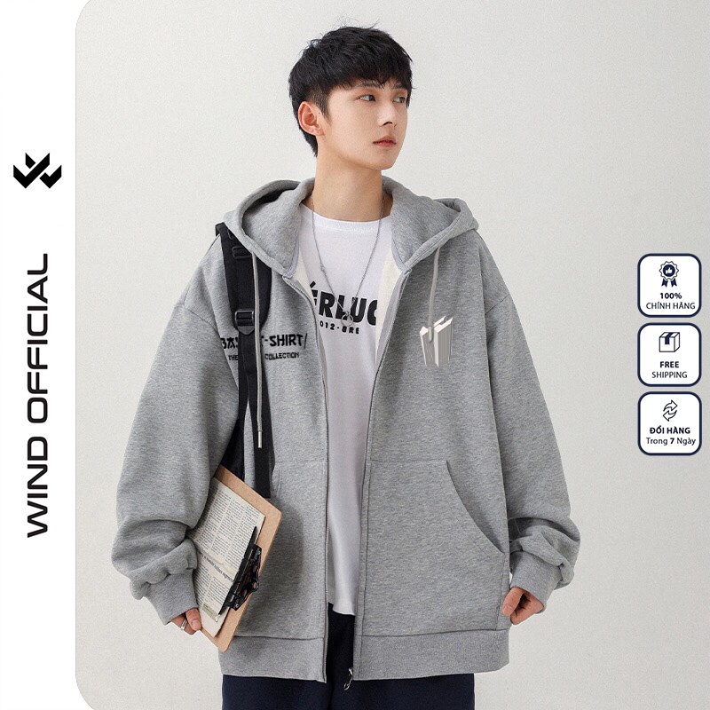 Áo khoác Nỉ zip WIND unisex form rộng TSHIRT hoodie dây kéo thời trang nam nữ oversize ulzzang