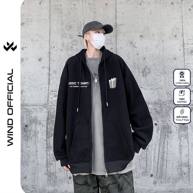 Áo khoác Nỉ zip WIND unisex form rộng TSHIRT hoodie dây kéo thời trang nam nữ oversize ulzzang