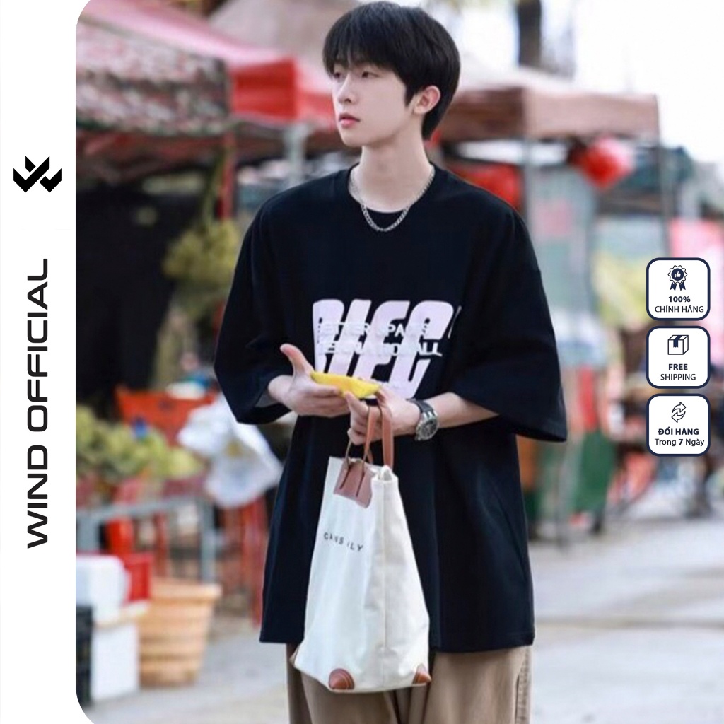 Áo thun tay lỡ WIND unisex form rộng BIEC 65% cotton thời trang nam nữ oversize ulzzang