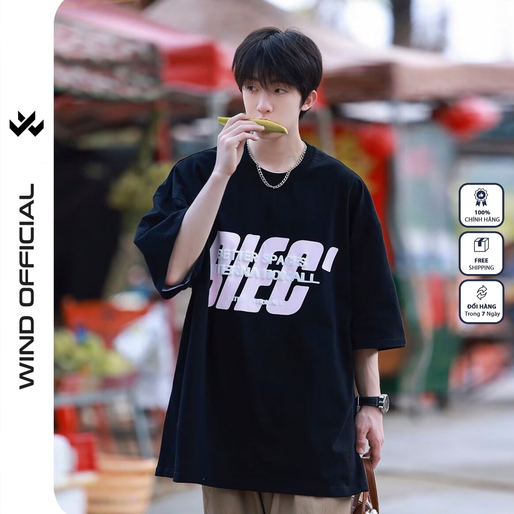 Áo thun tay lỡ WIND unisex form rộng BIEC 65% cotton thời trang nam nữ oversize ulzzang