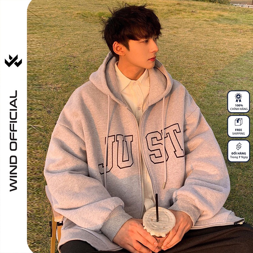 Áo khoác Nỉ zip WIND unisex form rộng JUSST hoodie dây kéo thời trang nam nữ oversize ulzzang