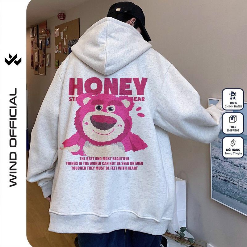 Áo khoác nỉ zip WIND Gấu Honey form rộng Unisex Hoodie dây kéo nỉ bông thơi trang nam nữ oversize