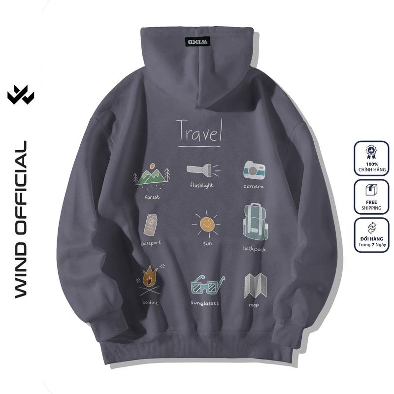 Áo khoác zip WIND Travel form rộng Unisex Hoodie dây kéo nỉ bông thơi trang nam nữ oversize
