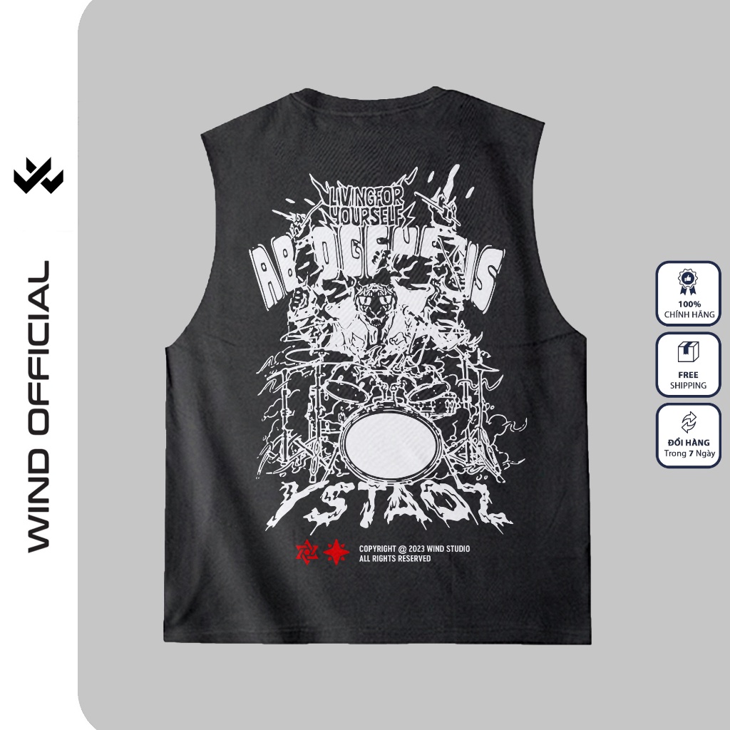 Áo thun ba lỗ WIND unisex form rộng sát nách YOURSELF thời trang nam nữ oversize ulzzang