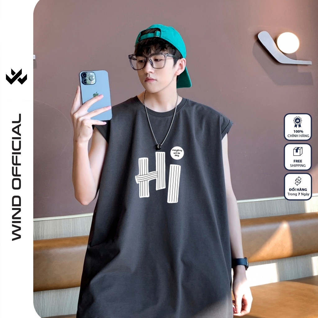 Áo thun ba lỗ WIND unisex form rộng sát nách HI thời trang nam nữ oversize ulzzang