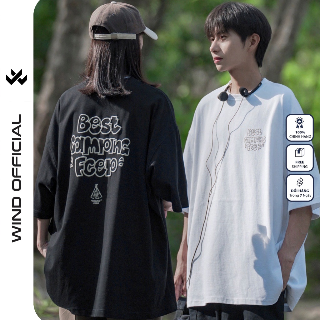 Áo thun tay lỡ WIND unisex form rộng CAMPING 65% cotton thời trang nam nữ oversize ulzzang