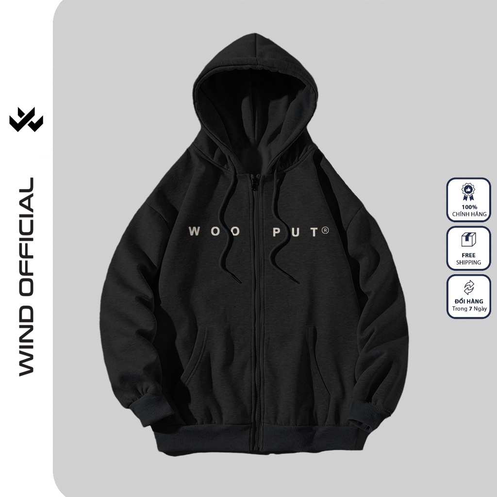 Áo khoác Nỉ zip WIND unisex form rộng WOOPUT hoodie dây kéo thời trang nam nữ oversize ulzzang