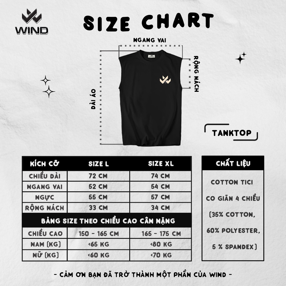 Áo ba lỗ unisex WIND form rộng sát nách 3D tanktop 65% cotton thời trang nam nữ oversize ulzzang