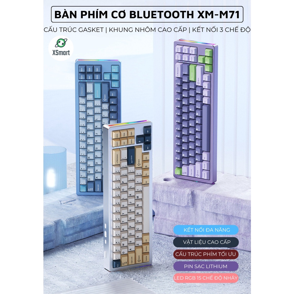 Bàn Phím Cơ Bluetooth Khung Nhôm ALUMINUM XM-M71 Cấu Trúc GASKET, Hotwsap 5 Pin Mạch Xuôi Cao Cấp Gõ Cực Sướng | BigBuy360 - bigbuy360.vn