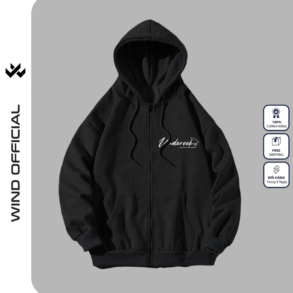 Áo khoác Nỉ zip WIND unisex form rộng UNDEROCK hoodie dây kéo thời trang nam nữ oversize ulzzang