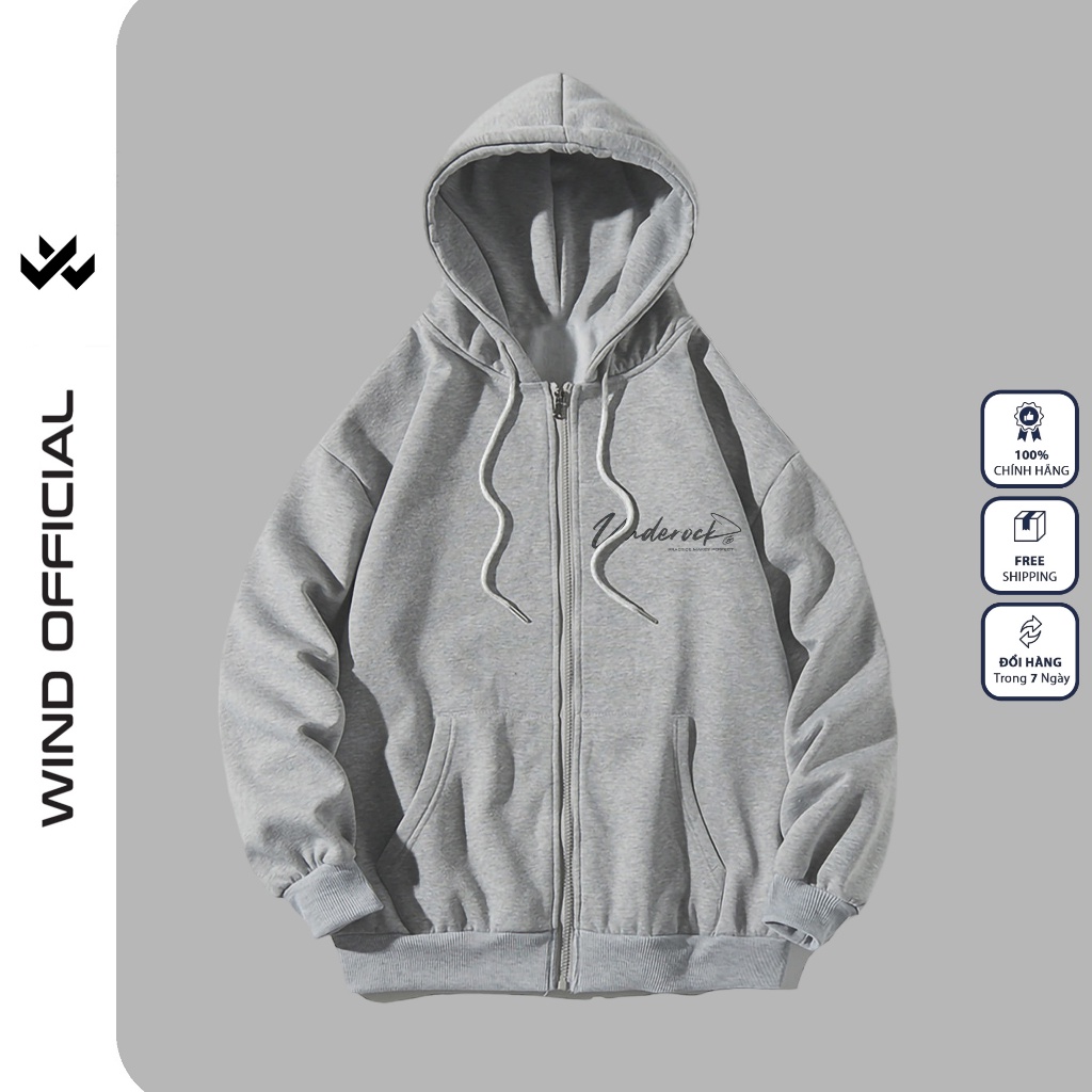 Áo khoác Nỉ zip WIND unisex form rộng UNDEROCK hoodie dây kéo thời trang nam nữ oversize ulzzang