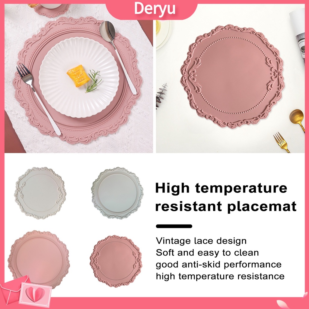 {GR} Tấm Lót Silicon Cấp Thực Phẩm - Trang Trí Bàn Ăn Họa Tiết Hoa Dập Nổi Vintage Bảo Vệ Chống Nhiệt Cho Nhà Ở