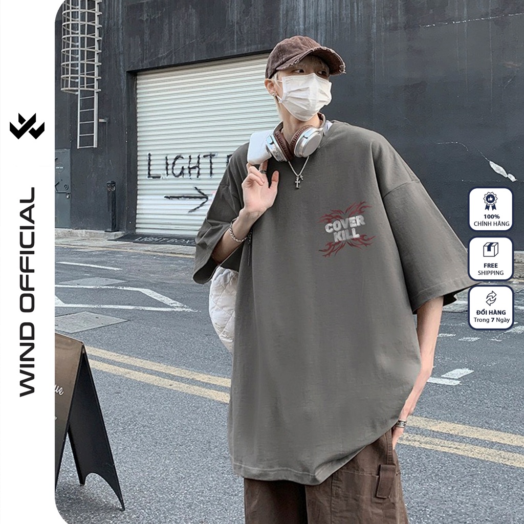 Áo thun tay lỡ WIND unisex form rộng 239 65% cotton thời trang nam nữ oversize ulzzang
