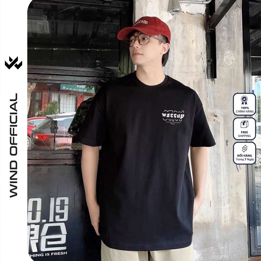 Áo thun tay lỡ WIND unisex form rộng WASSUP 65% cotton thời trang nam nữ oversize ulzzang