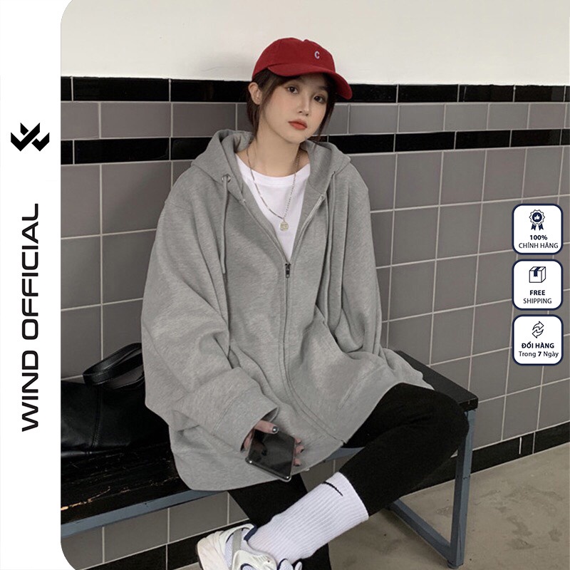 Áo khoác Nỉ zip WIND unisex form rộng Trơn hoodie dây kéo thời trang nam nữ oversize ulzzang