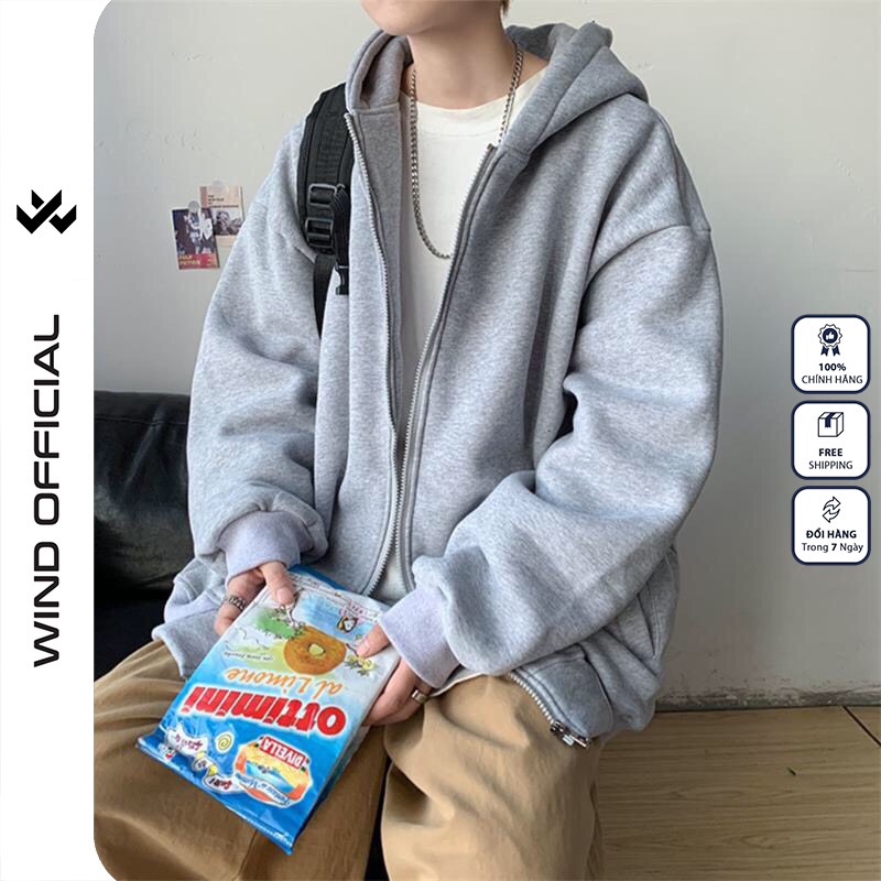 Áo khoác Nỉ zip WIND unisex form rộng Trơn hoodie dây kéo thời trang nam nữ oversize ulzzang