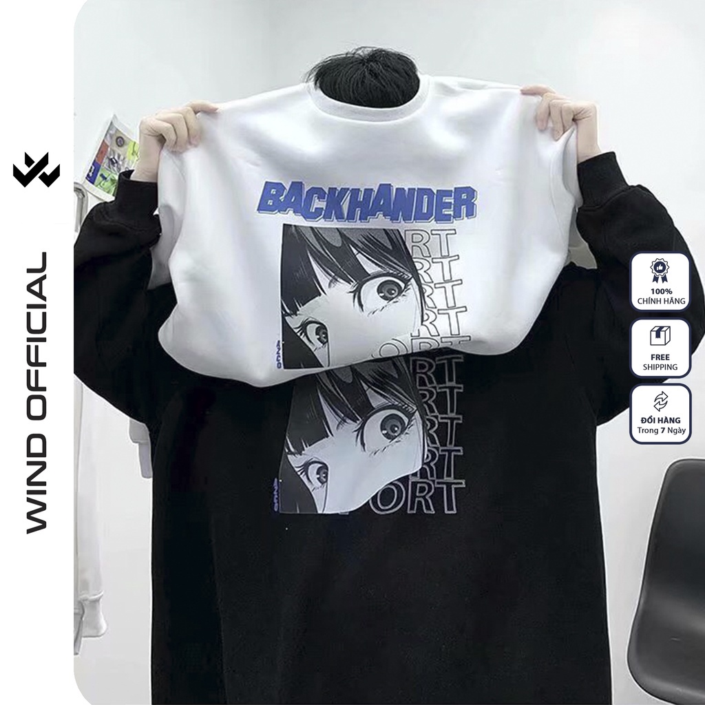Áo sweater form rộng WIND unisex BACKHANDER oversize tay dài thời trang nam nữ ulzzang