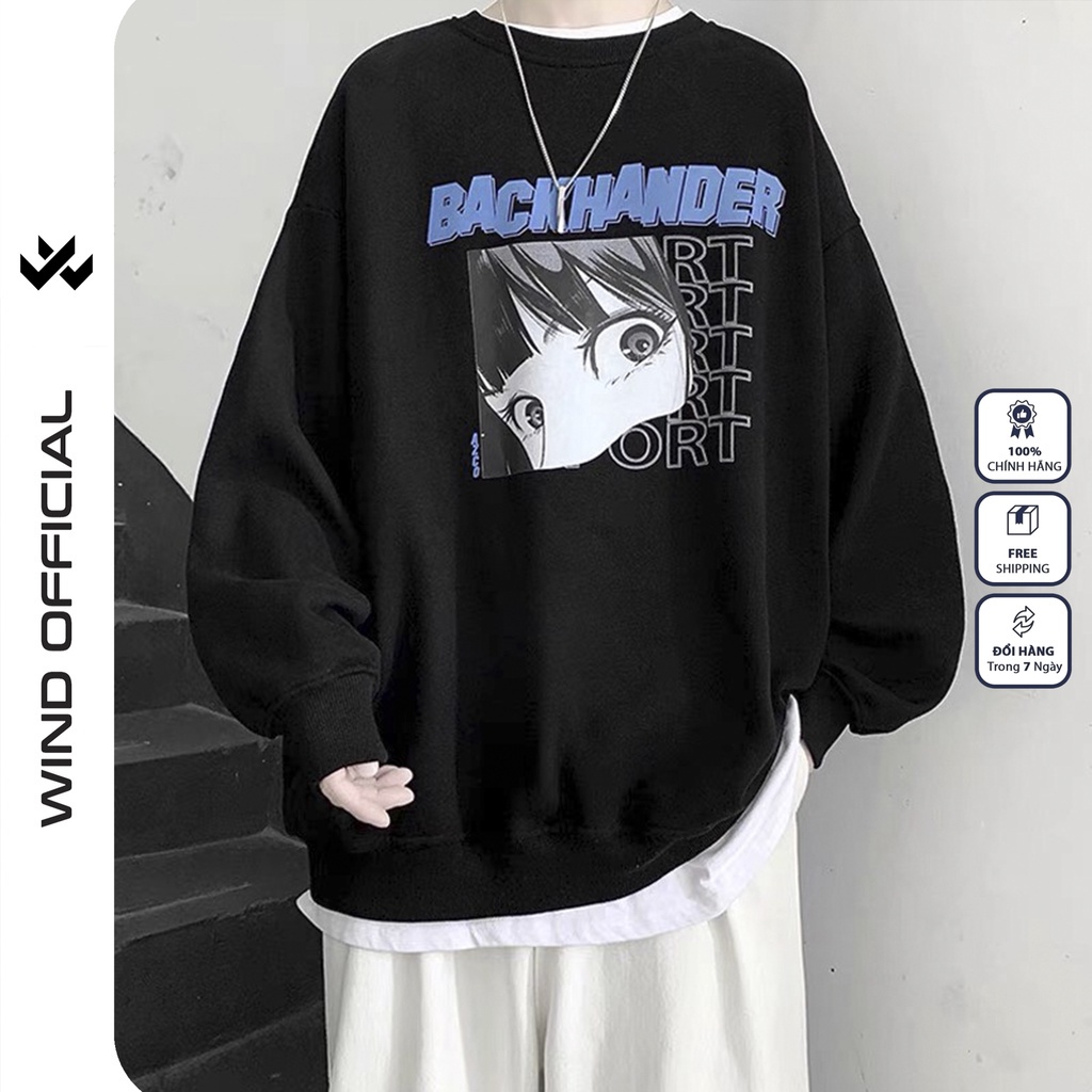Áo sweater form rộng WIND unisex BACKHANDER oversize tay dài thời trang nam nữ ulzzang