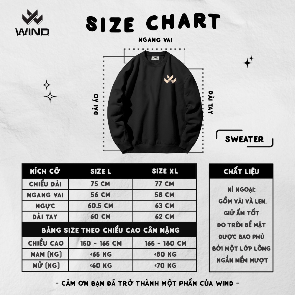 Áo sweater form rộng WIND unisex BACKHANDER oversize tay dài thời trang nam nữ ulzzang