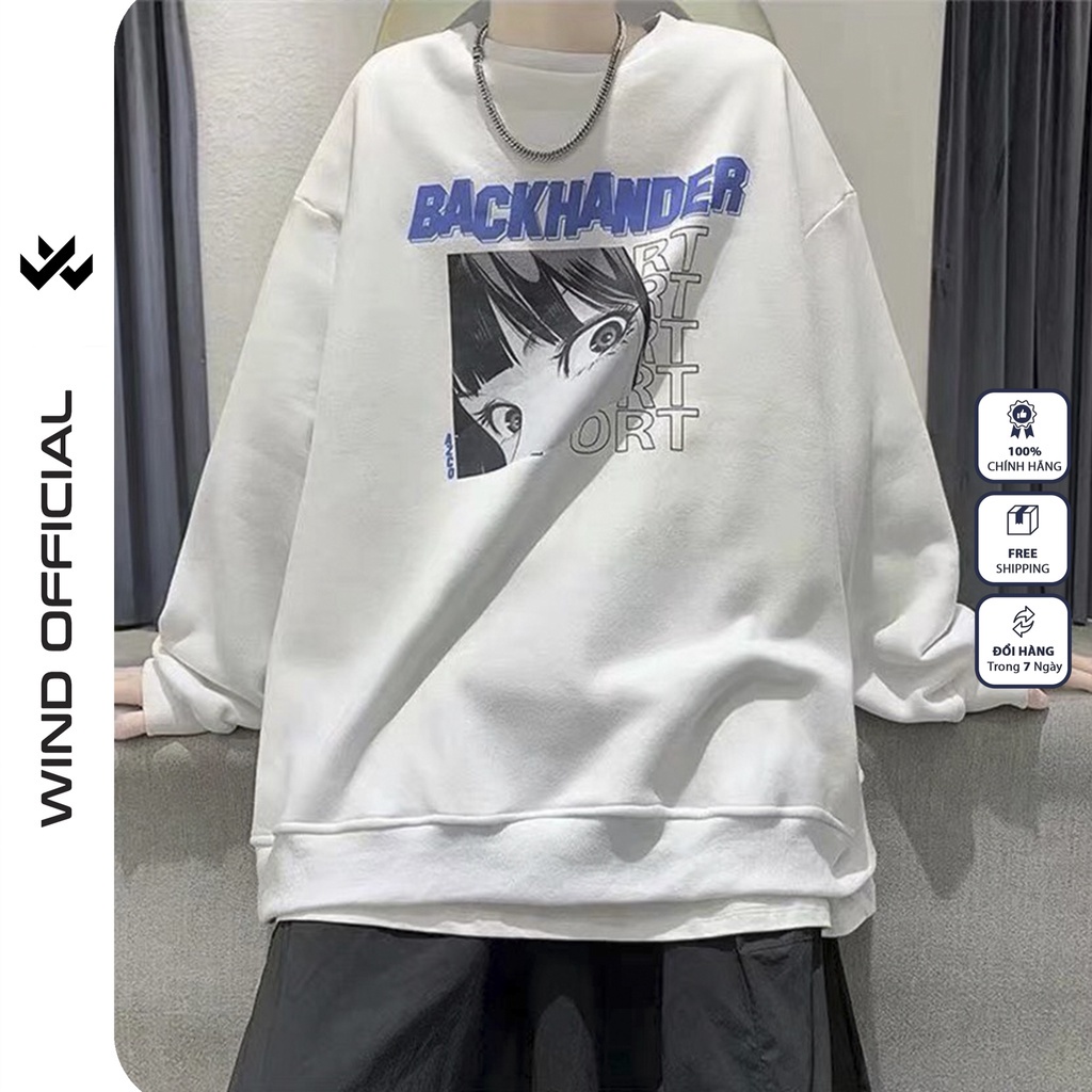 Áo sweater form rộng WIND unisex BACKHANDER oversize tay dài thời trang nam nữ ulzzang