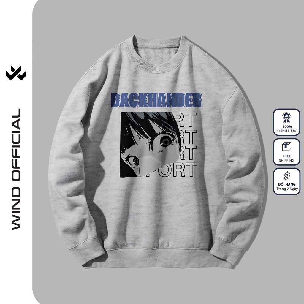 Áo sweater form rộng WIND unisex BACKHANDER oversize tay dài thời trang nam nữ ulzzang