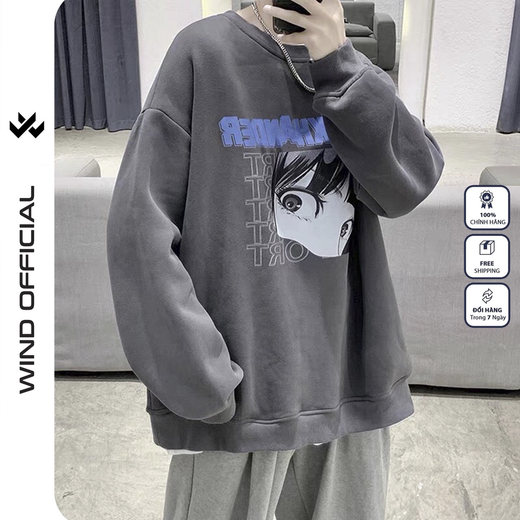 Áo sweater form rộng WIND unisex BACKHANDER oversize tay dài thời trang nam nữ ulzzang