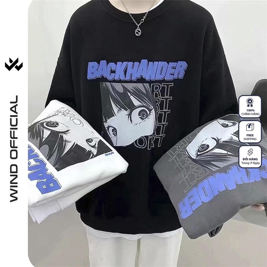 Áo sweater form rộng WIND unisex BACKHANDER oversize tay dài thời trang nam nữ ulzzang