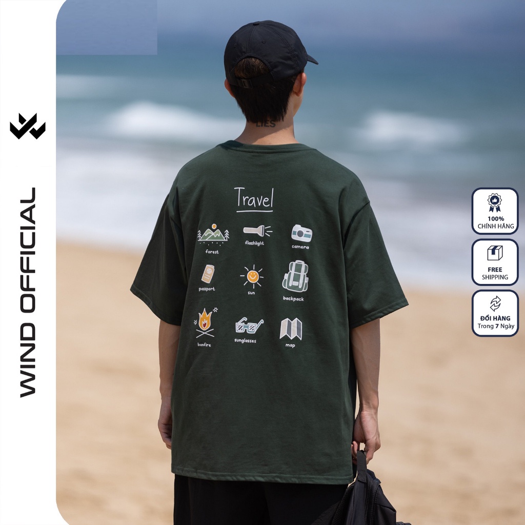 Áo thun tay lỡ WIND unisex form rộng TRAVEL cotton thời trang nam nữ oversize ulzzang