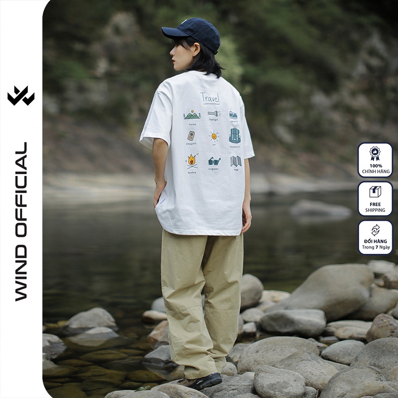 Áo thun tay lỡ WIND unisex form rộng TRAVEL cotton thời trang nam nữ oversize ulzzang
