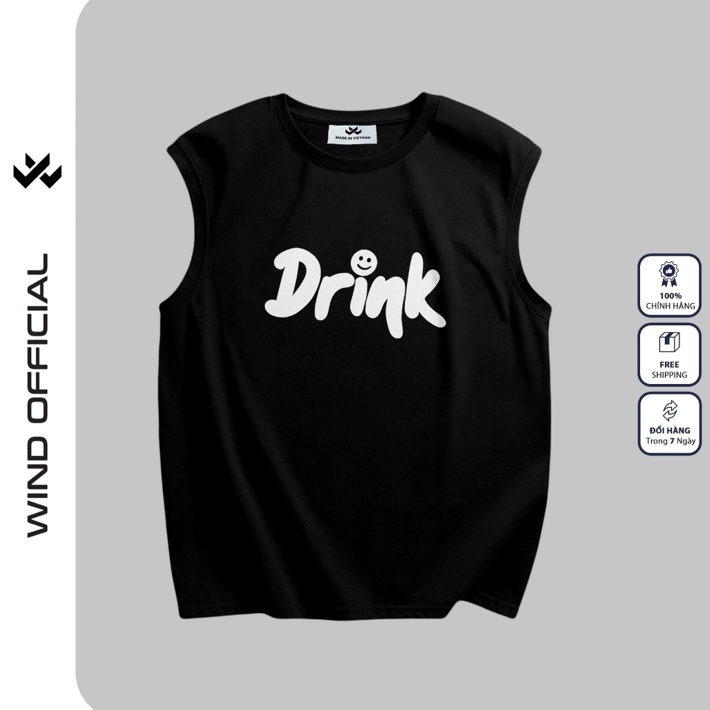 Áo thun ba lỗ WIND unisex form rộng sát nách DRINK thời trang nam nữ oversize ulzzang