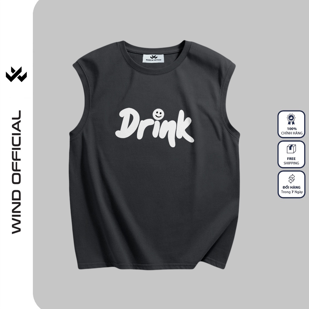 Áo thun ba lỗ WIND unisex form rộng sát nách DRINK thời trang nam nữ oversize ulzzang