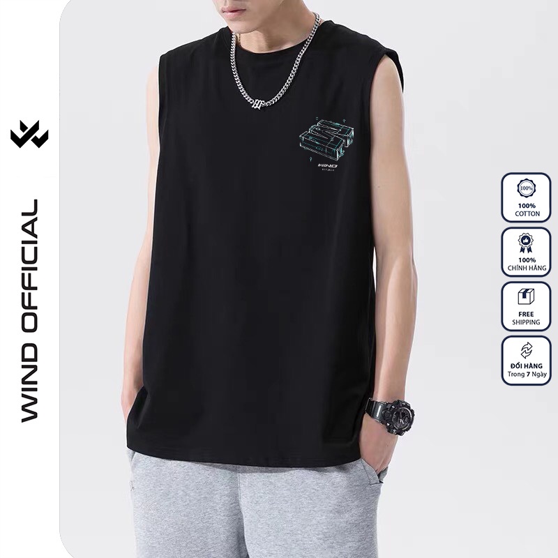 Áo ba lỗ unisex WIND form rộng sát nách 3D tanktop 65% cotton thời trang nam nữ oversize ulzzang