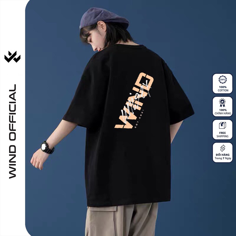 Áo phông tay lỡ WIND 65% cotton unisex form rộng ATTL53 nam nữ oversize