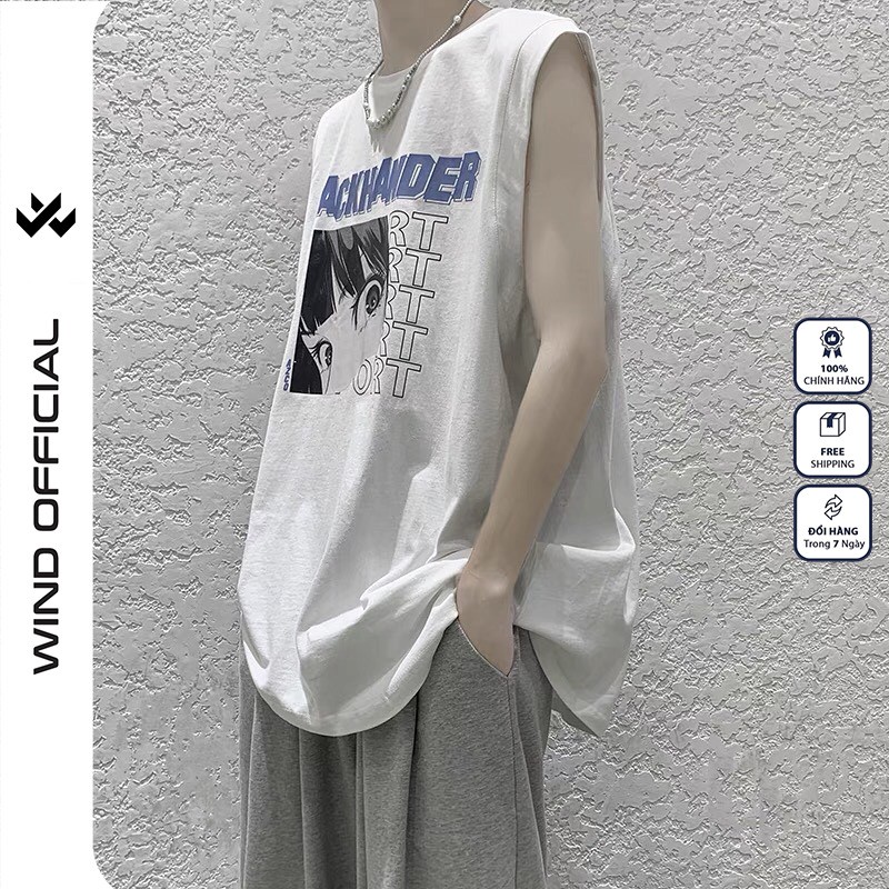 Áo ba lỗ Wind unisex form rộng sát nách cotton BACKHANDER thời trang nam nữ oversize