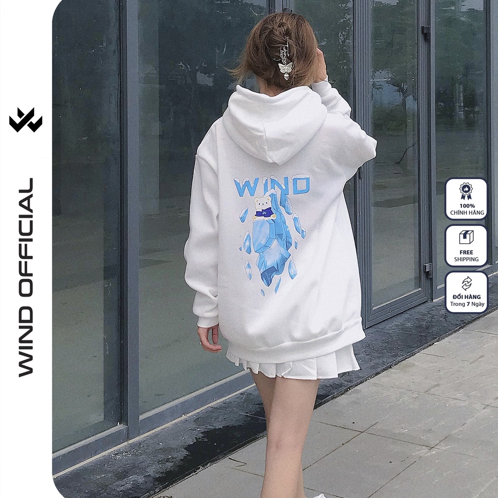 Áo hoodie form rộng WIND unisex nỉ bông HD22 Tuyết thời trang nam nữ oversize